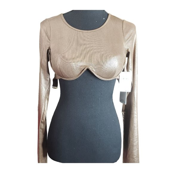 2/$35- Good American Mocha Foil Crop Top Women Size 0 - Picture 4 of 13